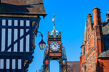 East Gate Clock and architecture, Chester, Cheshire, England, United Kingdom, Europe