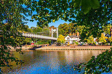 Queen's Park suspension bridge over the River Dee, Chester, Cheshire, England, United Kingdom, Europe