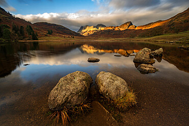 Blea Tarn in autumn with reflected view, Lake District, Cumbria