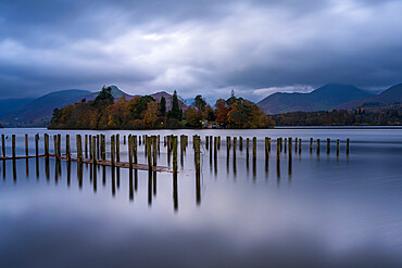 Parttially submerged jetty at Derwentwater, The Lake District National Park, Keswick, Cumbria, England,