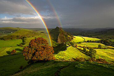 Double rainbow at Parkhouse Hill and Chrome Hill, Peak District, Derbyshire