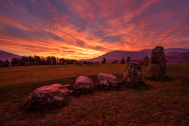 Incredible sunrise at Castlerigg Stone Circle, Lake District, Cumbria