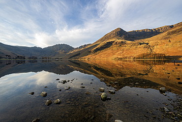Lake Buttermere with pine trees, Lake District National Park, Cumbria