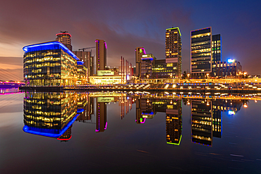 Media CityUK at night, Salford Quays, Manchester
