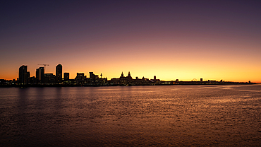 Dawn sky over The Liverpool Waterfront, Liverpool, Merseyside