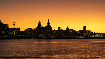 The Three Graces at dawn, The Liverpool Waterfront, Liverpool, Merseyside