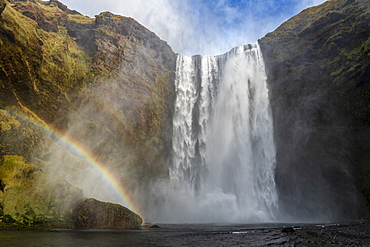 Skogafoss waterfall with a rainbow, Skogar, East Iceland, Iceland, Polar Regions