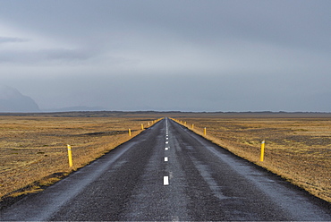 The Icelandic ring road with moody sky, South Iceland, Iceland, Polar Regions