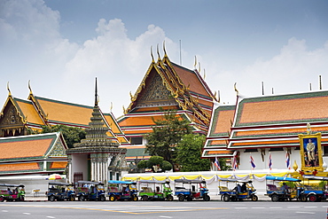 Tuk tuks parked outside The Grand Palace in Bangkok, Thailand, Southeast Asia, Asia