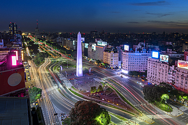 Obelisco on 9 de Julio Avenue at night, Buenos Aires, Argentina, South America