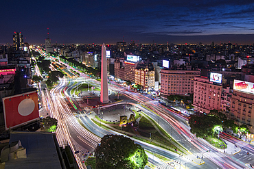 Elevated city view with 9 de Julio Avenue, Buenos Aires, Argentina, South America