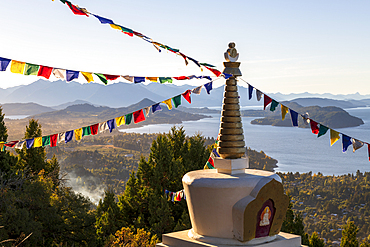 Stupa de la Iluminacion looking over lake Nahuel Huapi, Bariloche, San Carlos de Bariloche, Patagonia, Argentina, South America