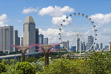 Supertrees of Gardens by the Bay and ferris wheel, Singapore, Southeast Asia, Asia