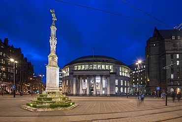 Manchester Library and St. Peter Square at night, Manchester, England, United Kingdom, Europe