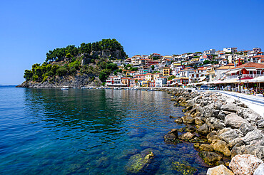 Parga castle and waterfront, Parga, Preveza, Greece, Europe