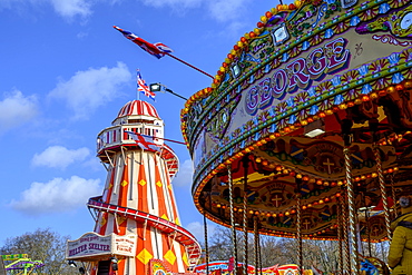 View of helter skelter ride, Winter Wonderland Christmas Fair, Hyde Park, London, England, United Kingdom, Europe