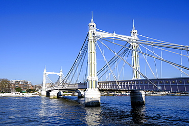 Albert Bridge and River Thames, Chelsea, London, England, United Kingdom, Europe