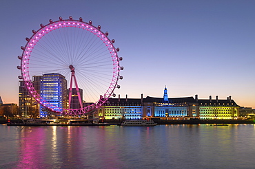 Millennium Wheel (London Eye), Old County Hall, River Thames, South Bank, London, England, United Kingdom, Europe