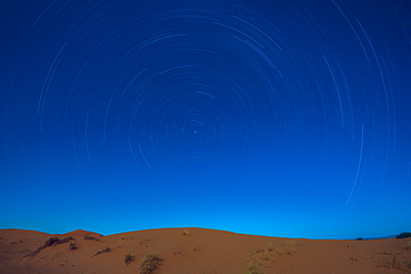 Star trails above the Sahara Desert, Morocco, North Africa, Africa