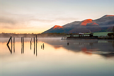 Morning mist on Derwentwater, Lake District National Park, UNESCO World Heritage Site, Cumbria, England, United Kingdom, Europe