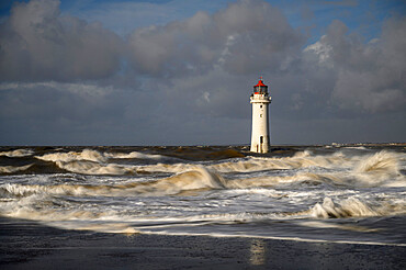 New Brighton lighthouse during stormy conditions, The Wirral, Cheshire, England, United Kingdom, Europe