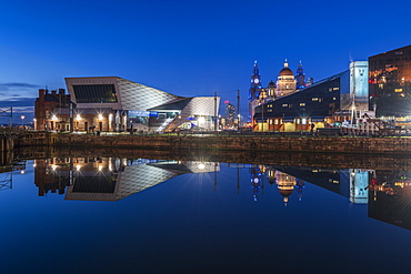 Reflected view of The Museum of Liverpool, Liverpool, Merseyside, England, United Kingdom, Europe