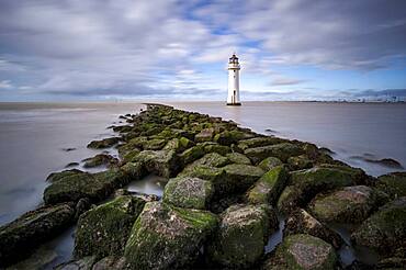 The Perch Rock Lighthouse with a long exposure, New Brighton, Cheshire, England, United Kingdom, Europe