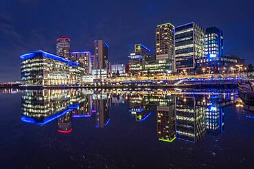 MediaCity UK at night, Salford Quays, Manchester, England, United Kingdom, Europe