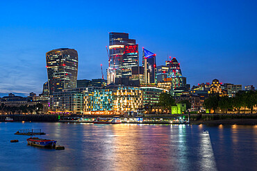 The city view overlooking the River Thames at night, London, England, United Kingdom, Europe