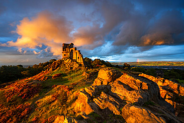 Evening light on The Folly at Mow Cop, Cheshire, England, United Kingdom, Europe