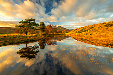 Kelly Hall Tarn and the Coniston Old Man, Lake District National Park, UNESCO World Heritage Site, Cumbria, England, United Kingdom, Europe