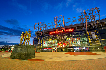 Manchester United Football Club at night, Manchester, England, United Kingdom, Europe