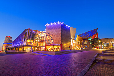 Lowry Centre at dusk, Salford Quays, Manchester, England, United Kingdom, Europe