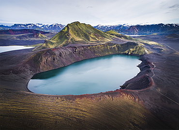 Aerial view of Hnausapollur (Blahylur), a volcanic crater near Landmannalaugar, Fjallabak Nature Reserve, Southern Region, Iceland, Polar Regions