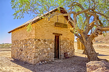 An outside view of the historic cabin of Henry Wickenburg, founder of Vulture City and the town of Wickenburg, Arizona, United States of America, North America