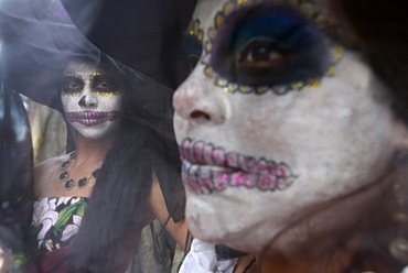 People participating in comparsas (street dances) during the Day of The Dead Celebration, Oaxaca City, Oaxaca, Mexico, North America