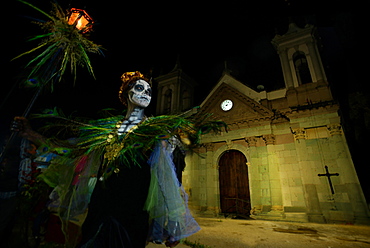 Comparsas (street dances) at the village of San Jose Etla where people disguise as mythical creatures, Oaxaca, Mexico, North America