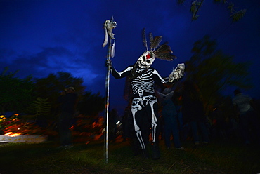 Comparsas (street dances) at the village of Yahuche where people disguise as mythical creatures, Oaxaca, Mexico, North America