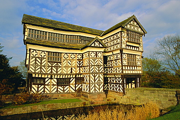 The 16th century black and white gabled house, Little Moreton Hall, Cheshire, England, UK