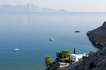 View over Vlycha Beach, Rhodes, Dodecanese, Greek Islands, Greece, Europe