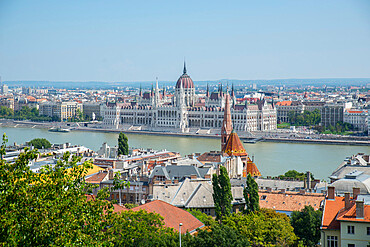 View of Budapest, River Danube and Parliament Buildings from Castle Hill, UNESCO World Heritage Site, Budapest, Hungary, Europe