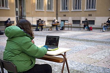 Milan, Liceo Parini  students demonstrating against Remote Learning (DAD).