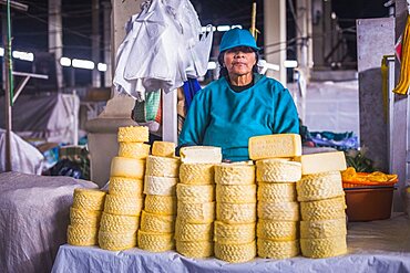 Cheese for sale in San Pedro Central Market, Mercado Central de San Pedro, Cusco, Peru, South America