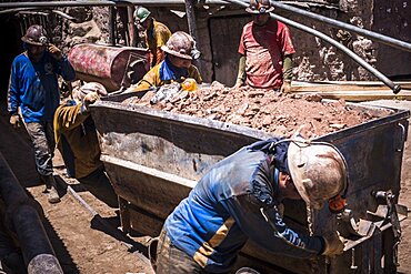 Miners mining at Potosi silver mines, Department of Potosi, Bolivia, South America