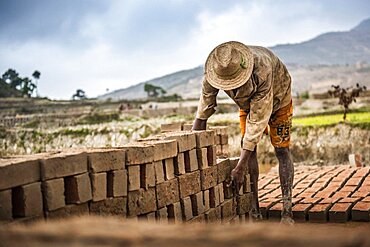 Brick workers near Ranomafana, Haute Matsiatra Region, Madagascar