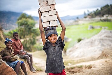 Brick workers near Ranomafana, Haute Matsiatra Region, Madagascar