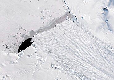 Color satellite image of Pine Island Glacier, Antarctica on September 21, 2017.