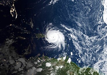 Satellite image of Hurricane Maria in 2017 over Puerto Rico. Image taken on September 21, 2017.