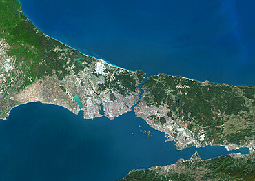 Color satellite image of the Bosphorus Strait, Turkey