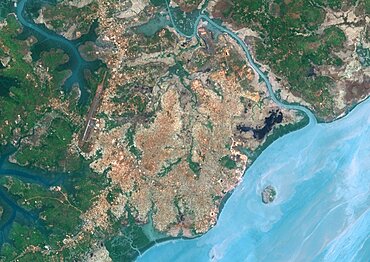 Color satellite image of Bissau, capital city of Guinea-Bissau. Image collected on April 25, 2017 by Sentinel-2 satellites.